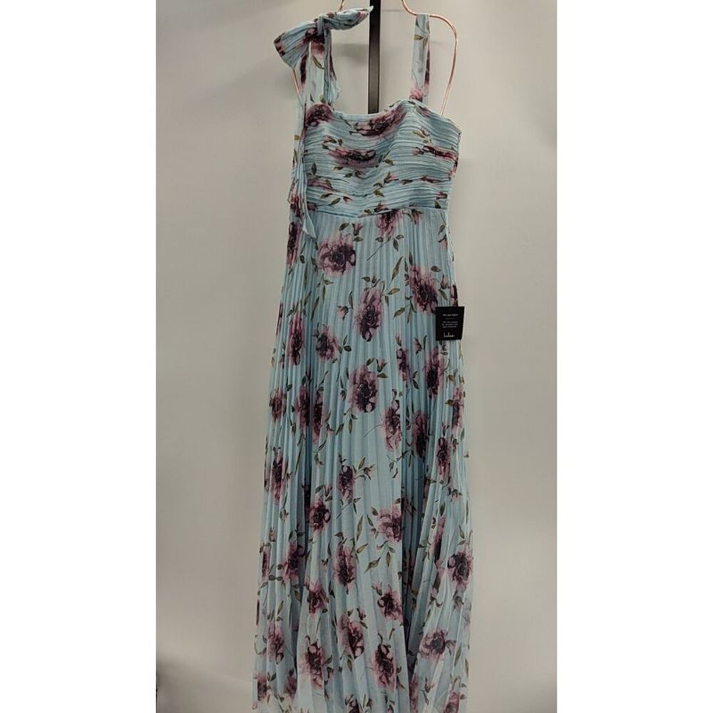 Lulu's Light Blue Floral Pleated Maxi Dress with Pink Roses
